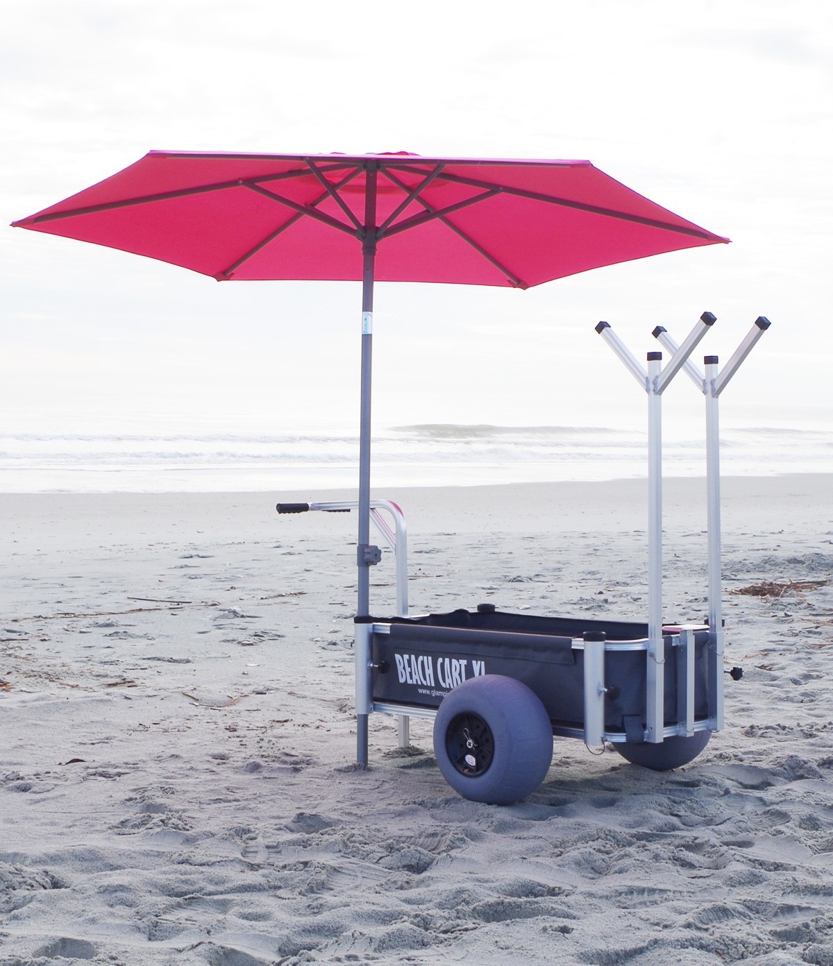 Ultimate Beach Cart Xl Large Balloon Wheels Built In Umbrella Mounts