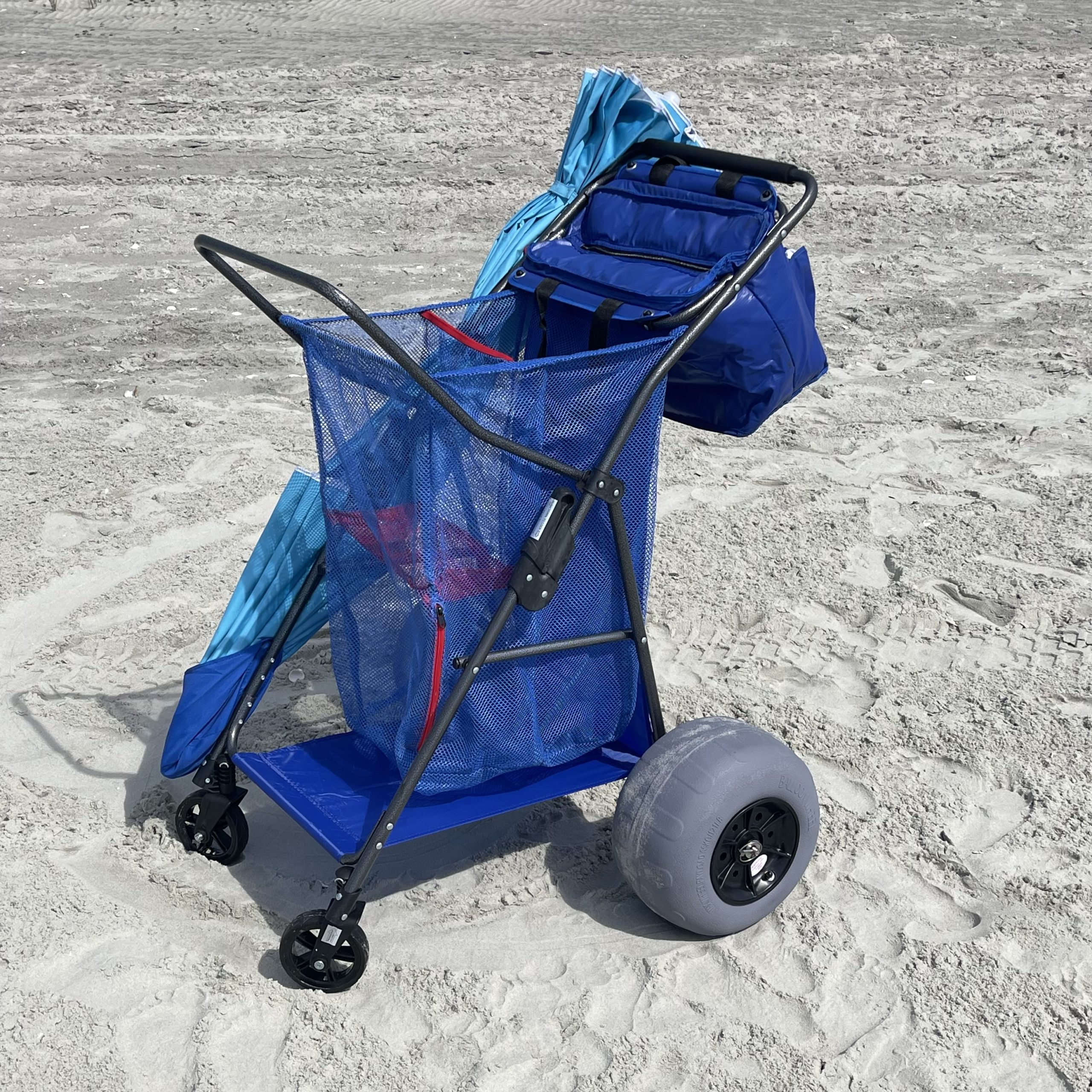 Folding Beach Cart with Balloon Wheels Tires for Sand Heavy Duty Cooler  Dolly